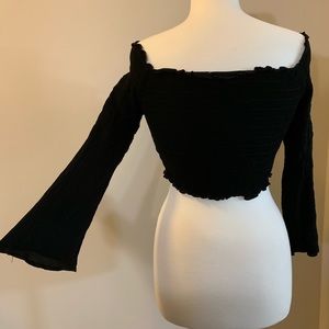 L A HEART Bell Sleeves Crop Top, Black
